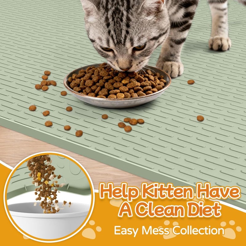 Lanstics Cat Food Mat, 40" x 28" Large Silicone Mat Cat Feeding Mat with Raised Edge Non-Slip Pet Feeding Mat for Food and Water Bowl, Easy to Clean, Floor Protection (Green) - Image 5